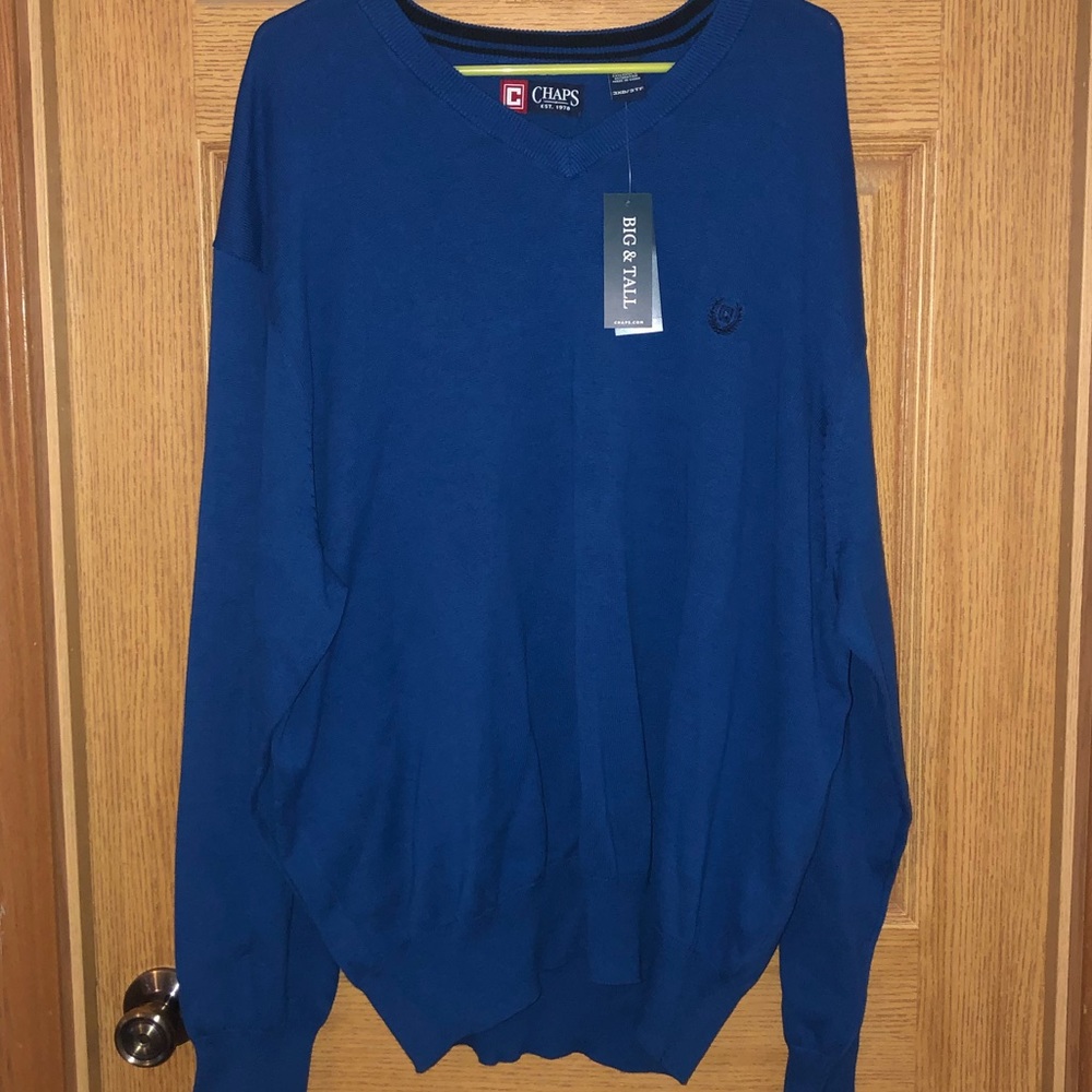 Chaps Blue V-neck Long-Sleeved Sweater Mens Big and Tall Size 3XB